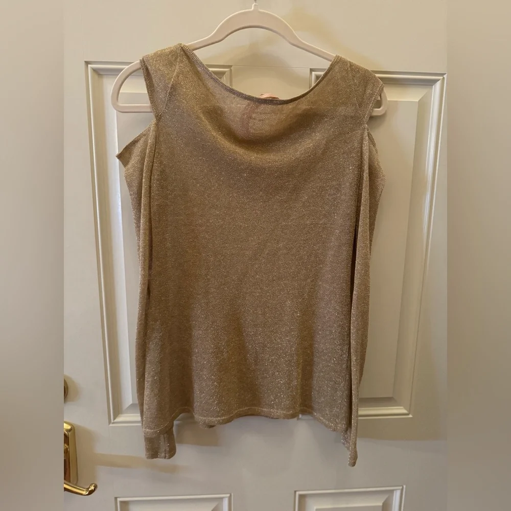 Bailey 44 black sabbath top gold sparkle cold shoulder S $125 sweater l/s linen - Picture 6 of 10